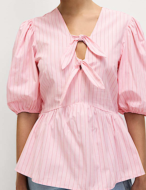 Pure Cotton Striped Bow Detail Top - FR