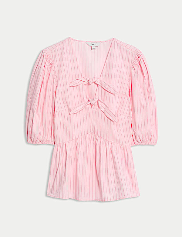 Pure Cotton Striped Bow Detail Top - FR