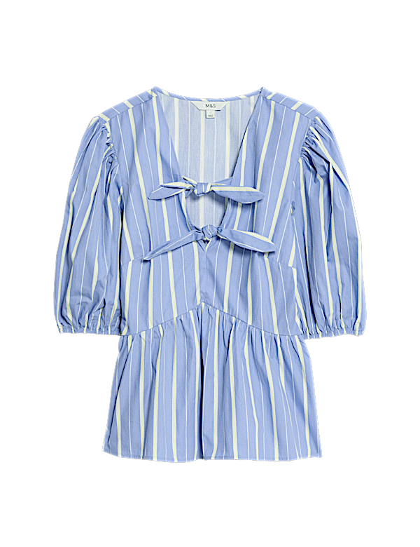 Pure Cotton Striped Bow Detail Top