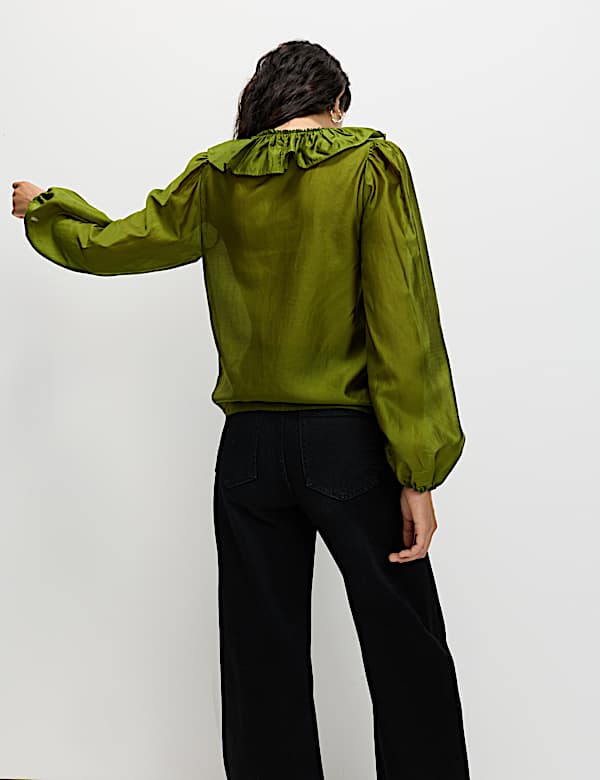 Lyocell Rich Frill Detail V-Neck Top