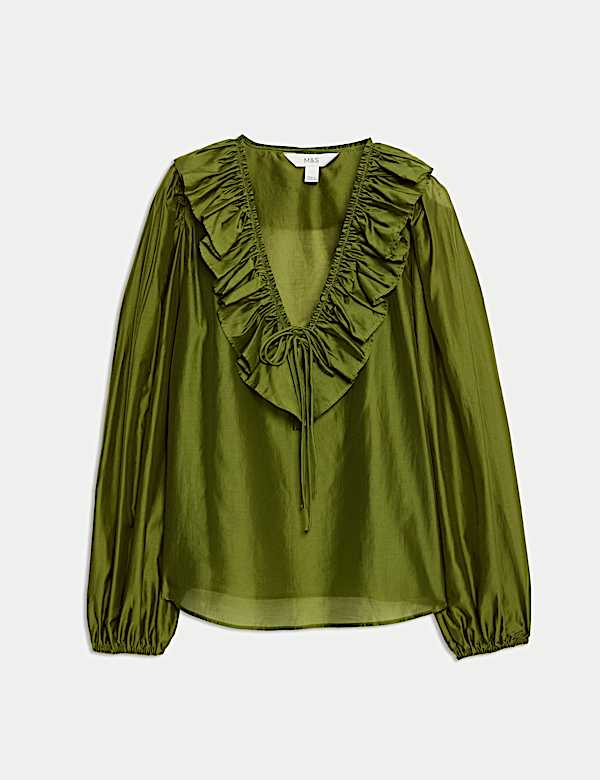 Lyocell Rich Frill Detail V-Neck Top - MX
