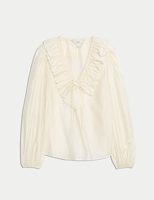 Lyocell Rich Frill Detail V-Neck Top - HU