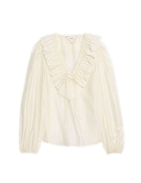 Lyocell Rich Frill Detail V-Neck Top