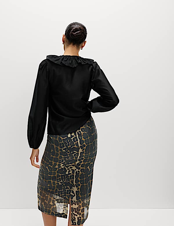 Lyocell Rich Frill Detail V-Neck Top
