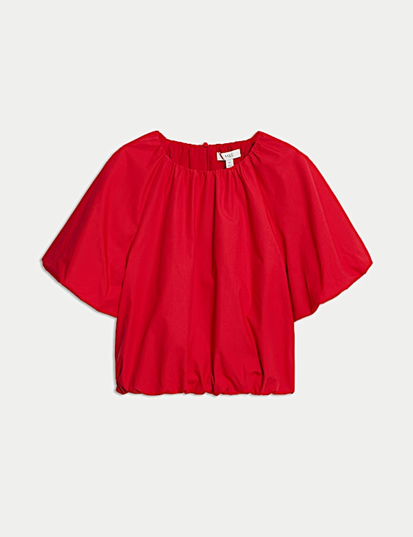 Pure Cotton Bubble Hem Puff Sleeve Top - VN