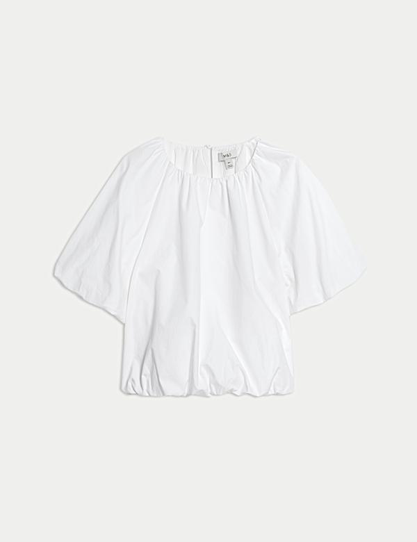Pure Cotton Bubble Hem Puff Sleeve Top - IT