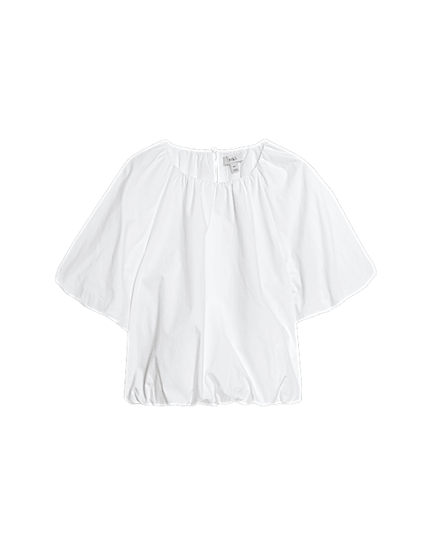 Pure Cotton Bubble Hem Puff Sleeve Top