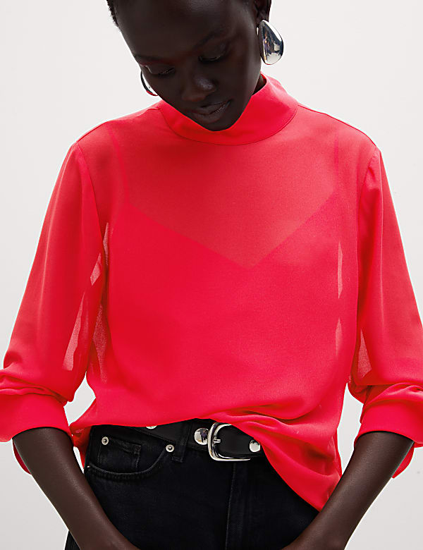 Marks Spencer High Neck Blouse Red 24 REG