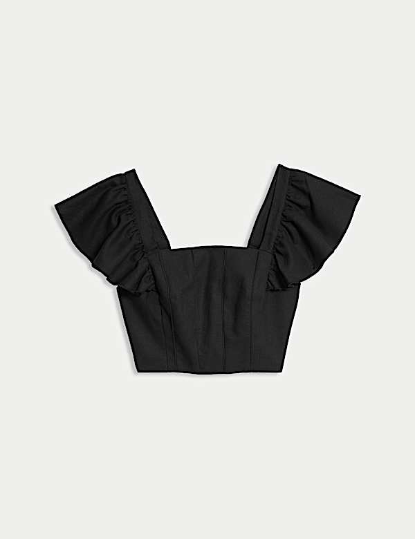 Linen Rich Regular Fit Crop Top - GR