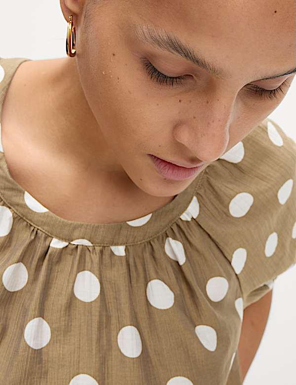 Lyocell Rich Printed Crew Neck Blouse