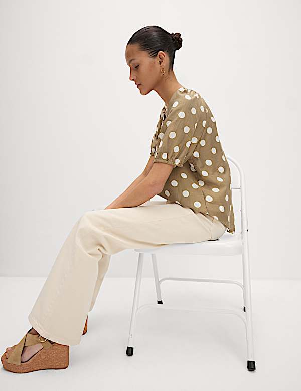 Lyocell Rich Printed Crew Neck Blouse