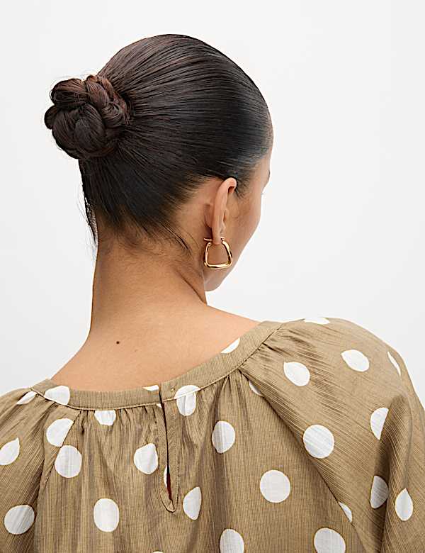 Lyocell Rich Printed Crew Neck Blouse