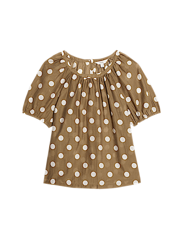 Lyocell Rich Printed Crew Neck Blouse