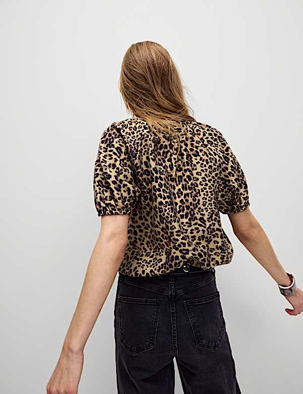 Lyocell Rich Printed Crew Neck Blouse - US