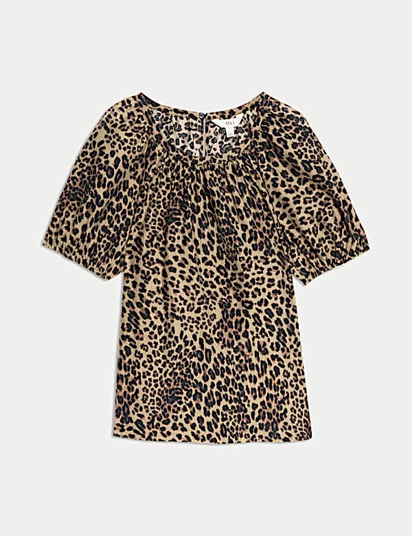 Lyocell Rich Printed Crew Neck Blouse - US