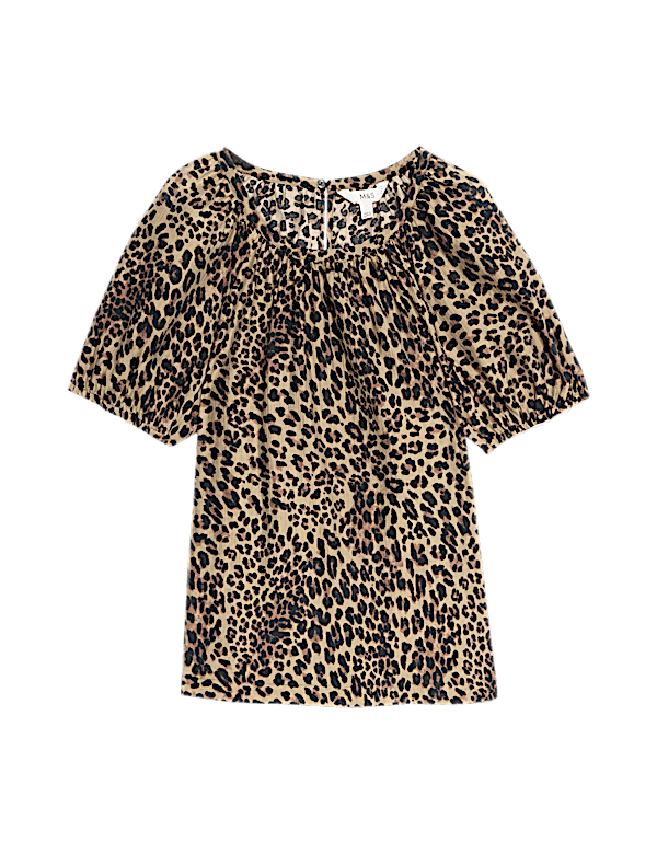 Lyocell Rich Printed Crew Neck Blouse