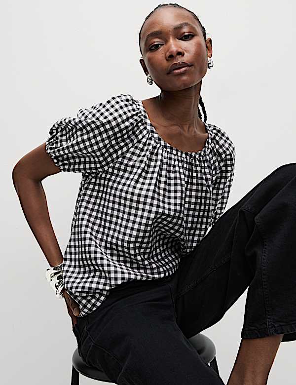 Lyocell Rich Printed Crew Neck Blouse