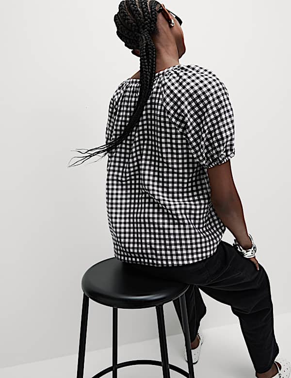 Lyocell Rich Printed Crew Neck Blouse