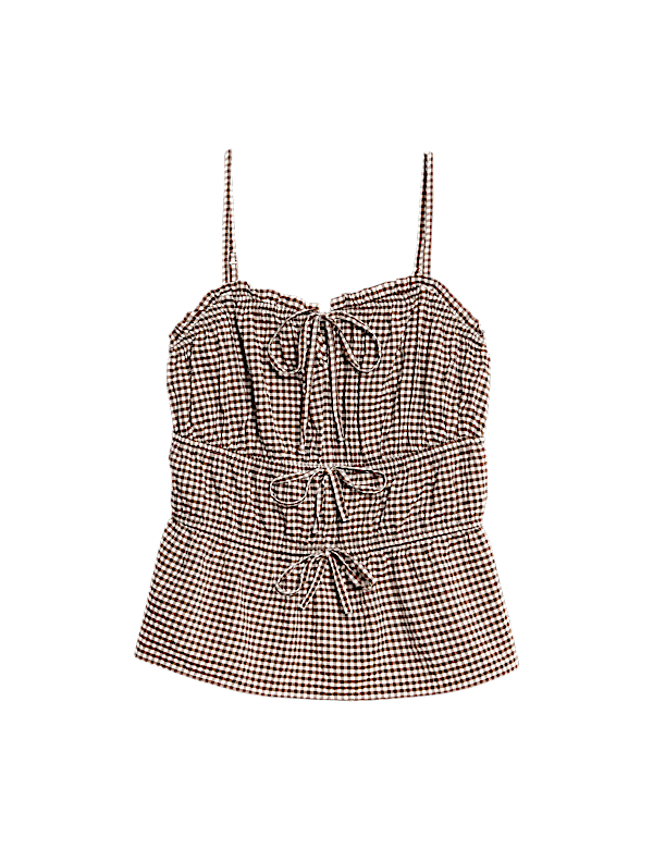 Modal Rich Gingham Tie Front Cami Top