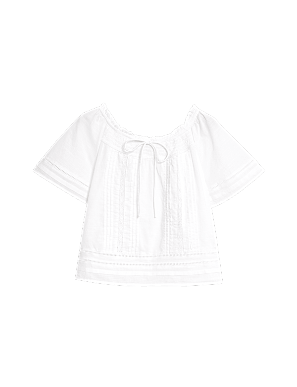 Pure Cotton Embroidered Tie Neck Top