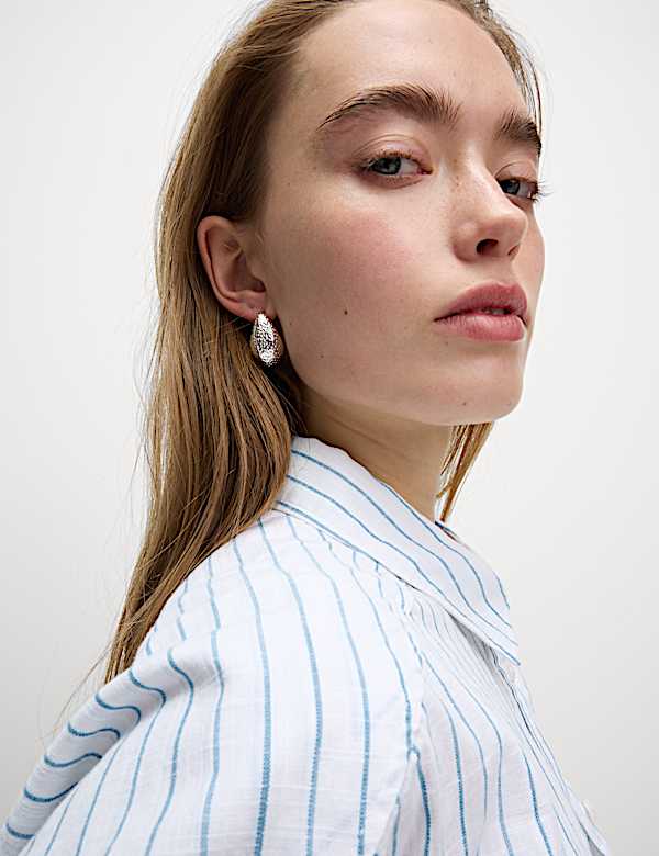 Pure Cotton Cropped Striped Shirt