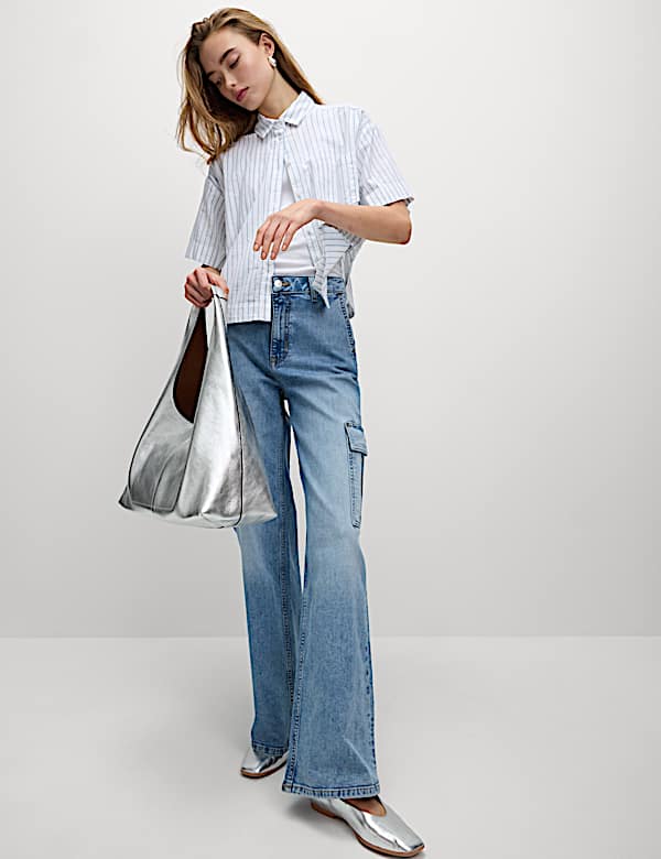 Pure Cotton Cropped Striped Shirt