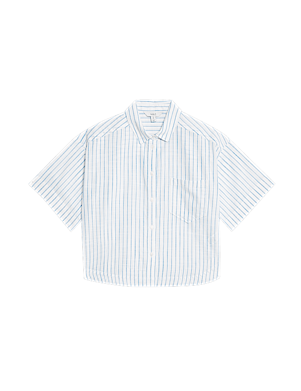 Pure Cotton Cropped Striped Shirt