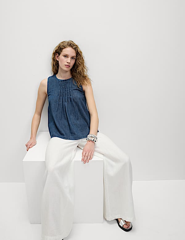 Pure Cotton Denim Pintuck Cami