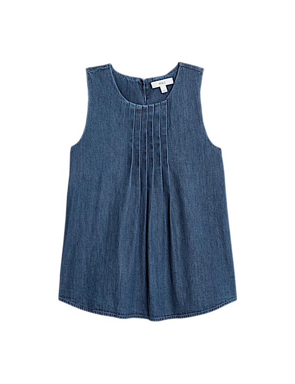 Pure Cotton Denim Pintuck Cami