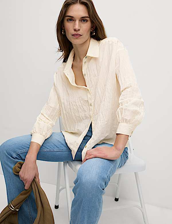 Crinkle Textured Collared Shirt