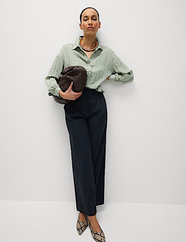 Crinkle Textured Collared Shirt