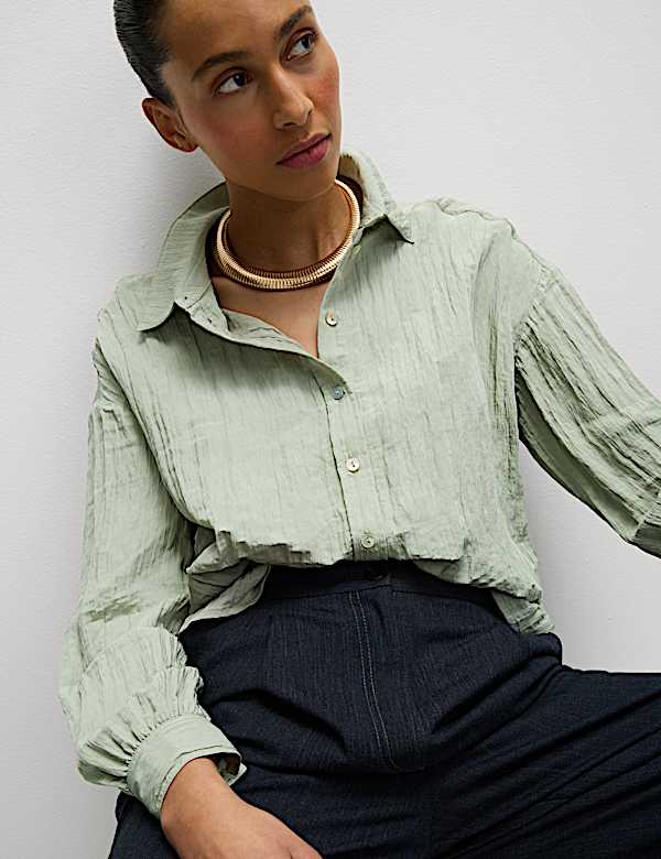 Crinkle Textured Collared Shirt