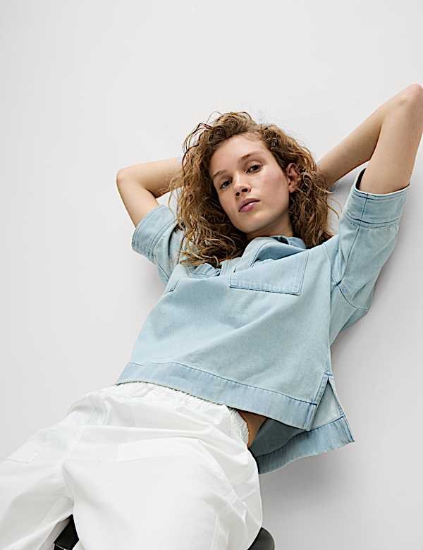 Lyocell Denim Oversized Crop Shirt