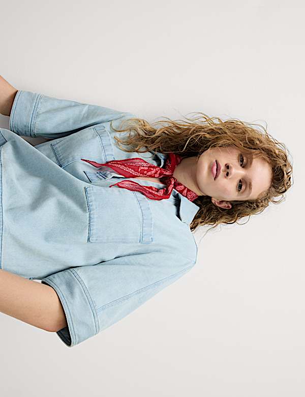Lyocell Denim Oversized Crop Shirt