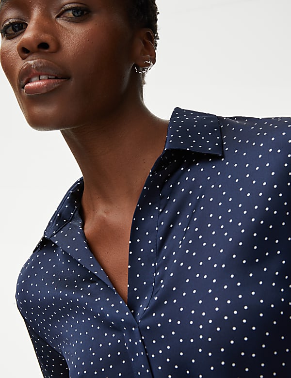 Polka Dot Collared Popover Blouse