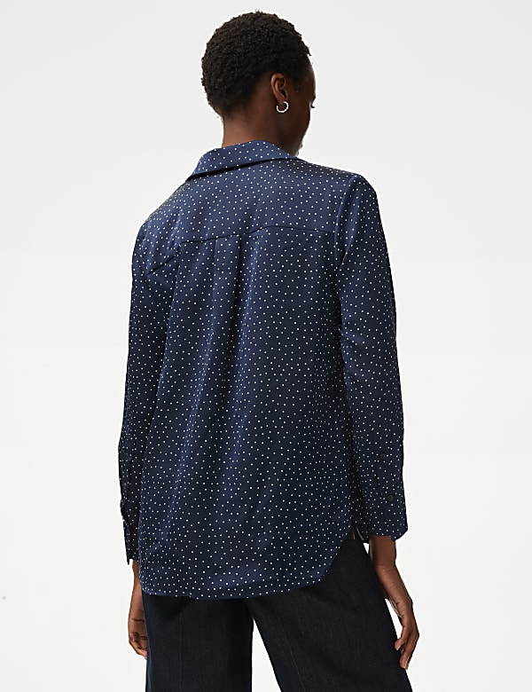 Polka Dot Collared Popover Blouse