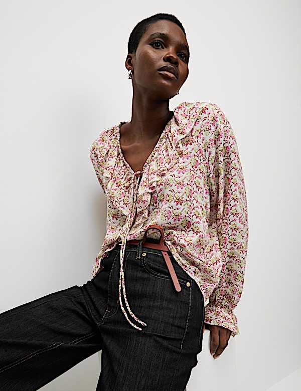 Pure Modal Floral Ruffle Blouse