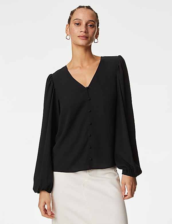 V-Neck Button Detail Blouse