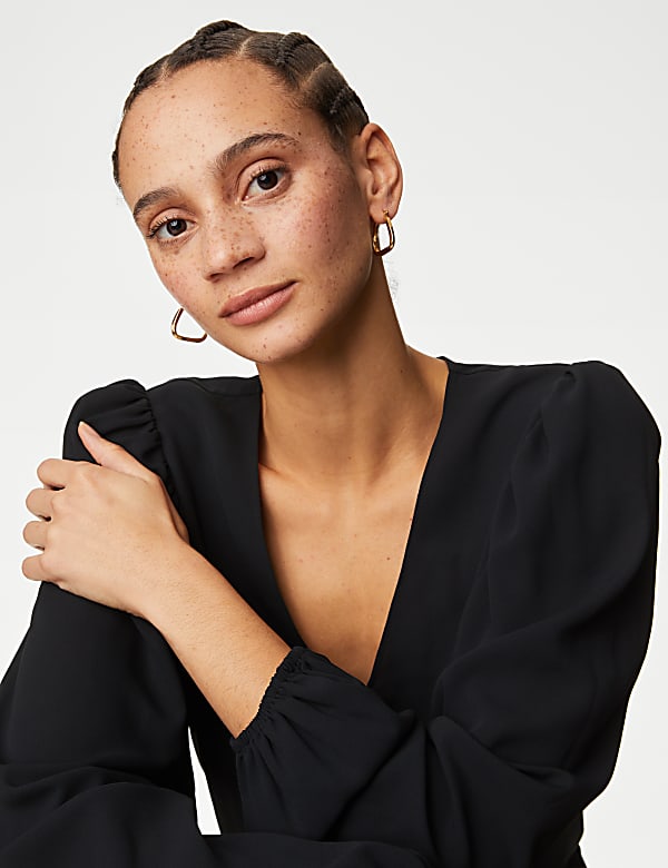 V-Neck Button Detail Blouse
