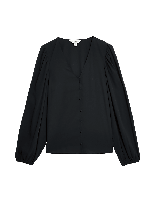 V-Neck Button Detail Blouse