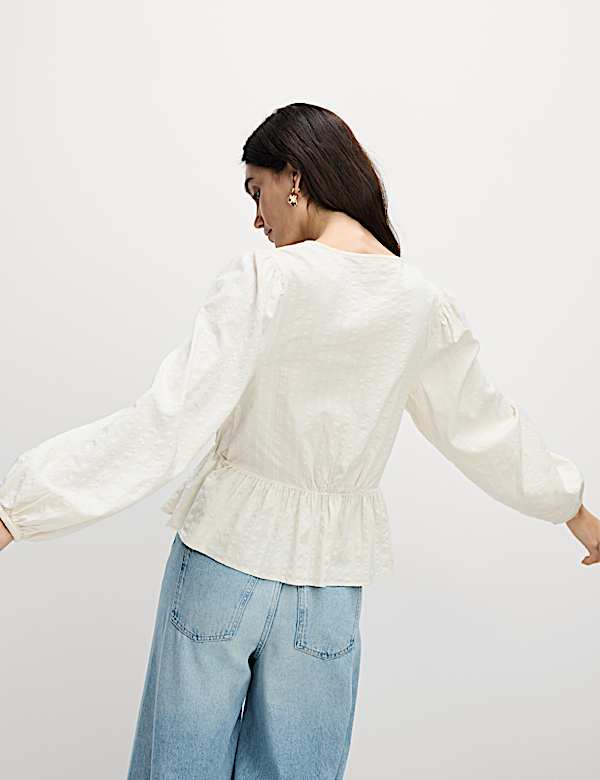 Cotton Rich Tie Front Blouse - IT