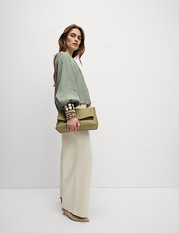 Lyocell Rich Textured Bubble Hem Blouse