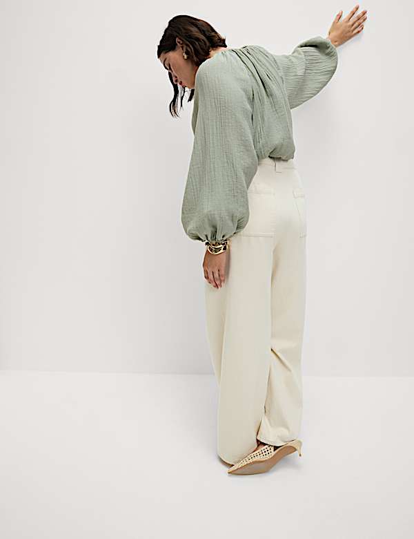 Lyocell Rich Textured Bubble Hem Blouse