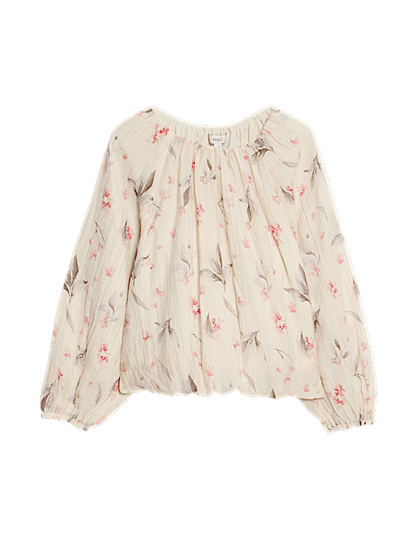 Lyocell Rich Floral Bubble Hem Blouse