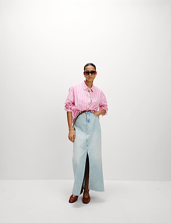 Pure Cotton Striped Collared Shirt