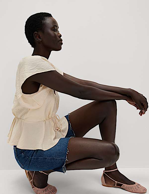 Lace V-Neck Ruffle Angel Sleeve Blouse - RO