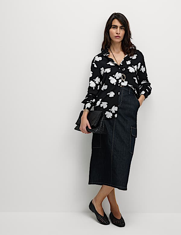 Printed Collared Button Through Blouse - AT