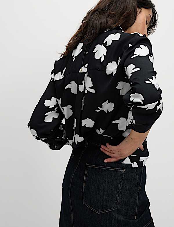 Printed Collared Button Through Blouse - AT