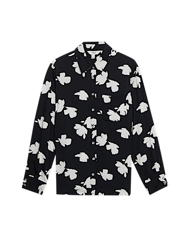 Printed Collared Button Through Blouse