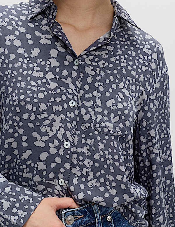 Printed Collared Button Through Blouse